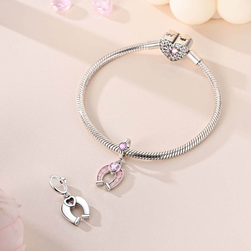 Modenzastore Pink Lucky Horseshoe Dangle Charm