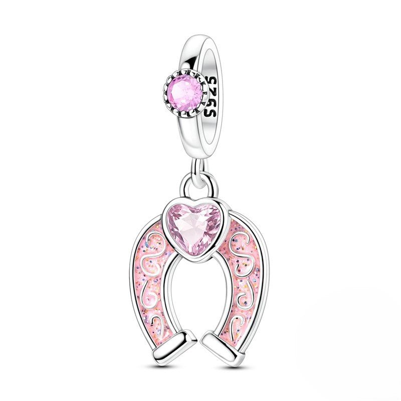 Modenzastore Pink Lucky Horseshoe Dangle Charm