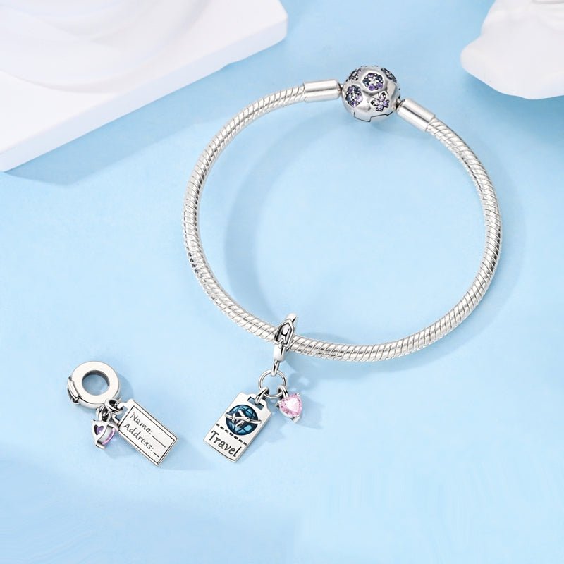 Modenzastore Travel Ticket & Pink Heart Dangle Charm